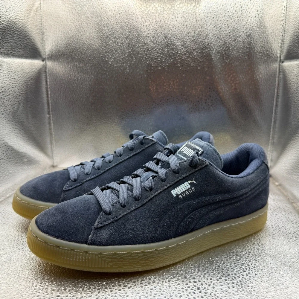 Size 5.5C Puma‎ Suede Gum Blue Mens Lace-Up Classic Comfort Sneaker Shoes